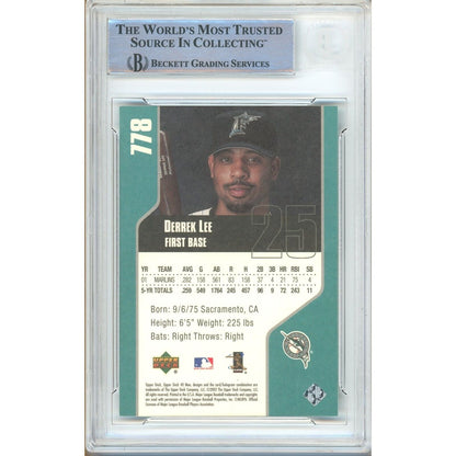 Baseballs- Autographed- Derrek Lee Miami Marlins Signed 2002 Upper Deck 40-Man Baseball Card Beckett Authentic Auto Slab Back