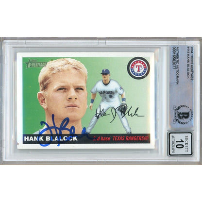 Baseballs- Autographed- Hank Blalock Texas Rangers Signed 2004 Topps Heritage Baseball Card Beckett Authentic BGS Auto-10 Graded Slab Front