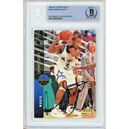 Basketballs- Autographed- Dennis Scott Orlando Magic Signed 1994-95 Upper Deck Basketball Card Beckett Authentic Auto Slab Front