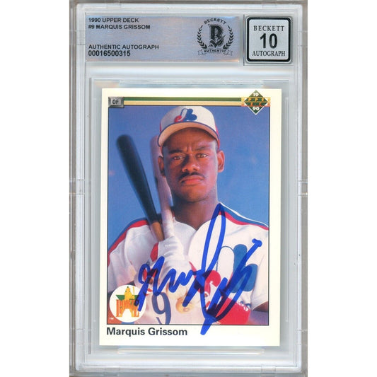 Baseballs- Autographed- Marquis Grissom Montreal Expos Signed 1990 Upper Deck Baseball Rookie Card Beckett Authentic BGS Auto-10 Graded Slab Front