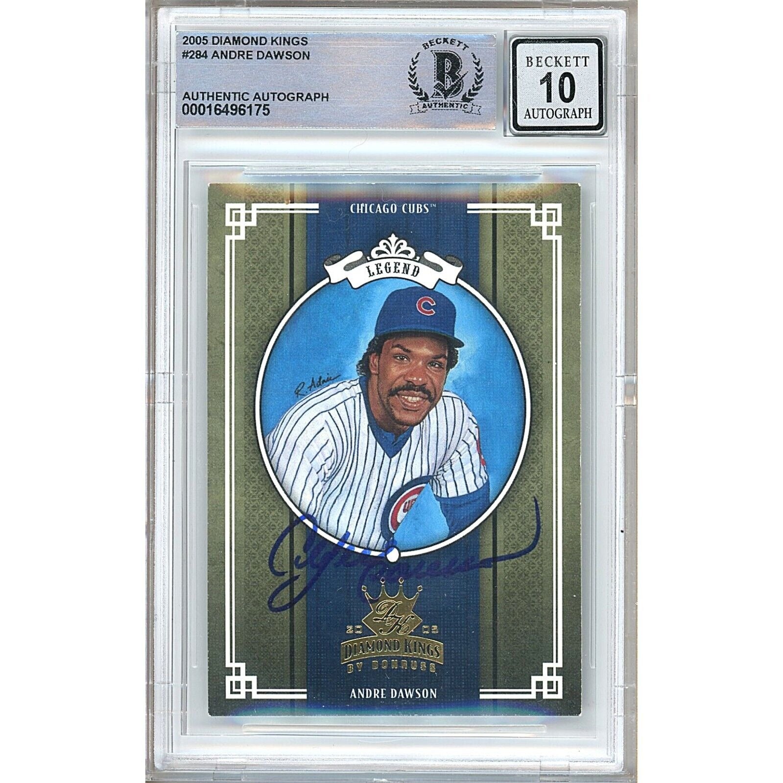 Baseballs- Autographed- Andre Dawson Chicago Cubs Signed 2005 Donruss Diamond Kings Baseball Card Beckett Authentic BGS Auto-10 Graded Slab Front