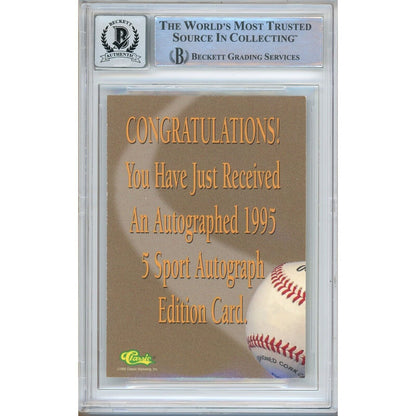 Baseballs- Autographed- Billy Wagner Signed 1995 Classic Five Sport Autographs Baseball Card Beckett Authentic BGS Auto-10 Graded Slab Back