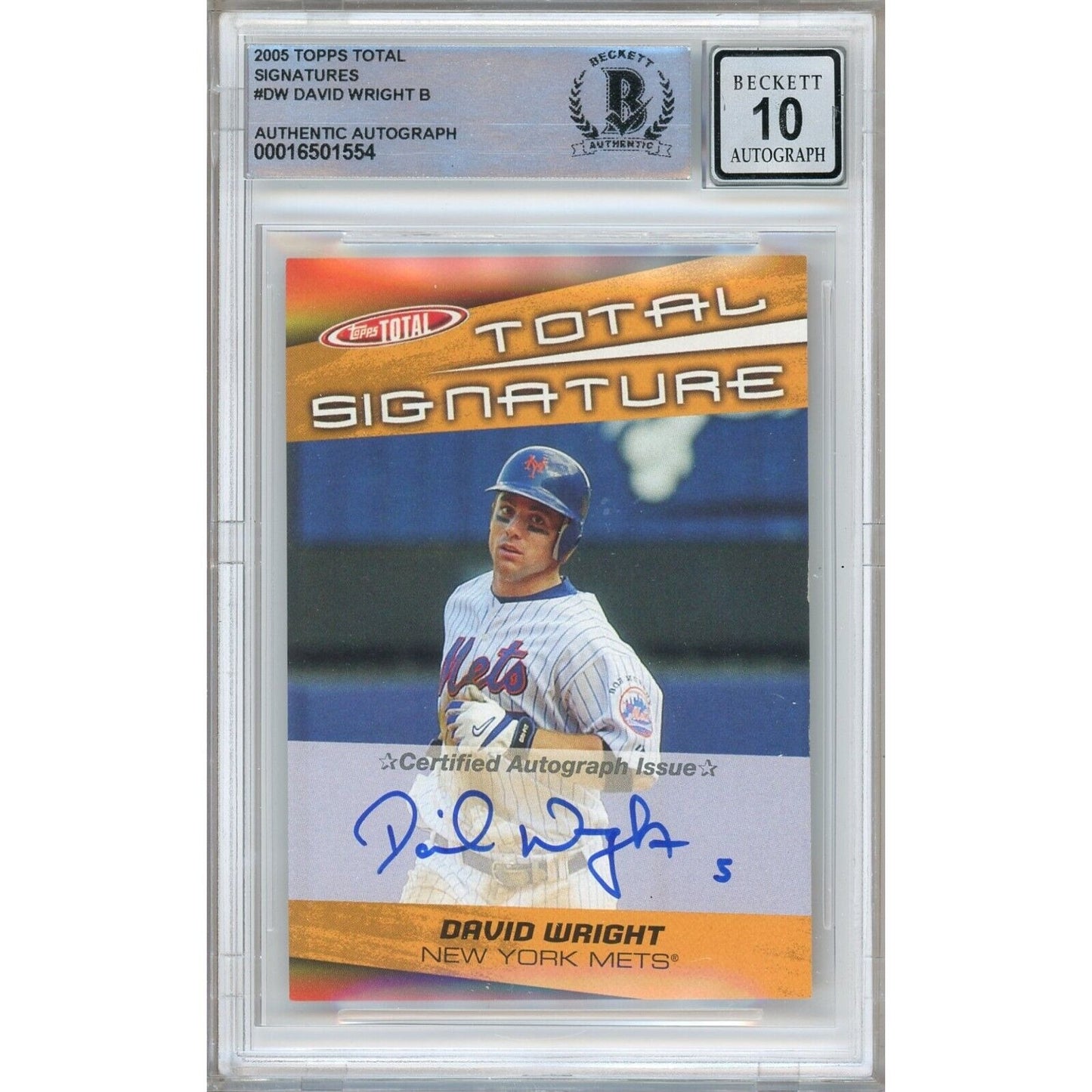 Baseballs- Autographed- David Wright New York Mets Signed 2005 Topps Total Signatures Baseball Card Beckett Authentic BGS Auto-10 Graded Slab Front