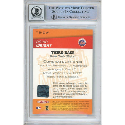 Baseballs- Autographed- David Wright New York Mets Signed 2005 Topps Total Signatures Baseball Card Beckett Authentic BGS Auto-10 Graded Slab Back