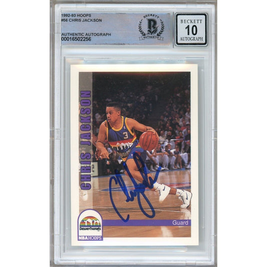 Basketballs- Autographed- Chris Jackson aka Mahmoud Abdul Rauf Denver Nuggets Signed 1992-93 Hoops Basketball Card Beckett Authentic BGS Auto-10 Graded Slab Front