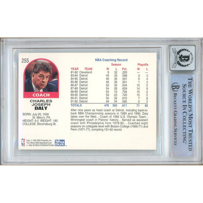 Basketballs- Autographed- Chuck Daly Brooklyn Nets Signed 1992-93 NBA Hoops Basketball Card Beckett Authentic BGS Auto-10 Graded Slab Back