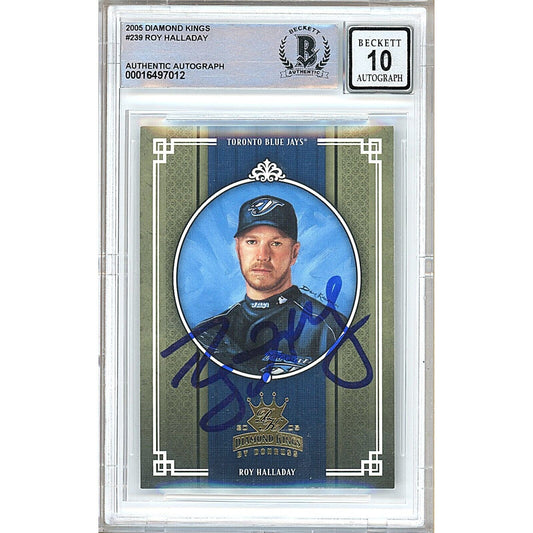 Baseballs- Autographed- Roy Halladay Toronto Blue Jays Signed 2005 Donruss Diamond Kings Baseball Card Beckett Authentic BGS Auto-10 Graded Slab Front