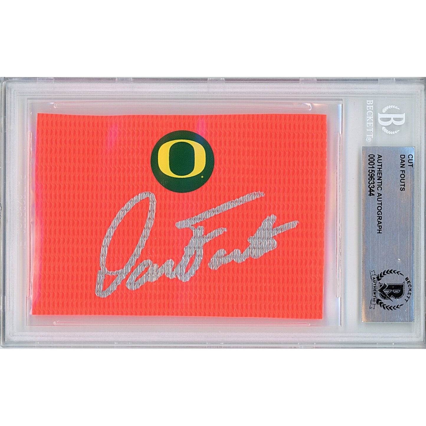 Footballs- Autographed- Dan Fouts Oregon Ducks Signed Football End Zone Pylon Cut Beckett Authentic Auto Slab Front