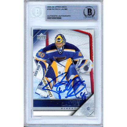 Hockey- Autographed- Patrick Lalime St Louis Blues Signed 2005-06 Upper Deck Hockey Card Beckett Authentic Auto Slab Front