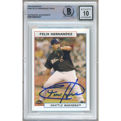 Baseballs- Autographed- Felix Hernandez Seattle Mariners Signed 2005 Bazooka Baseball Card Beckett Authentic BGS Auto-10 Graded Slab Front