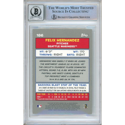 Baseballs- Autographed- Felix Hernandez Seattle Mariners Signed 2005 Bazooka Baseball Card Beckett Authentic BGS Auto-10 Graded Slab Back