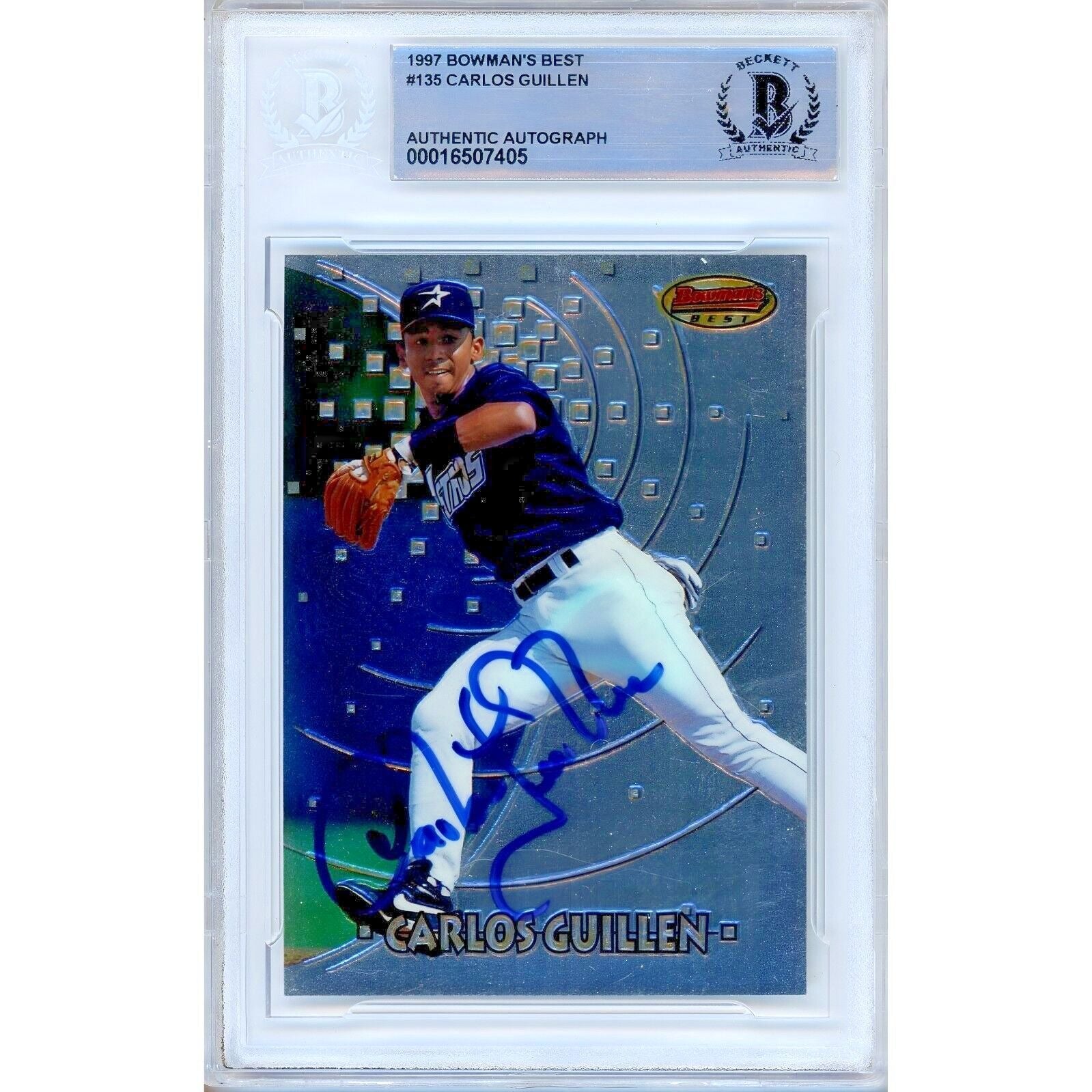 1997 Bowman #135 Carlos Guillen Houston Astros Autographed Trading Card – Beckett BAS
