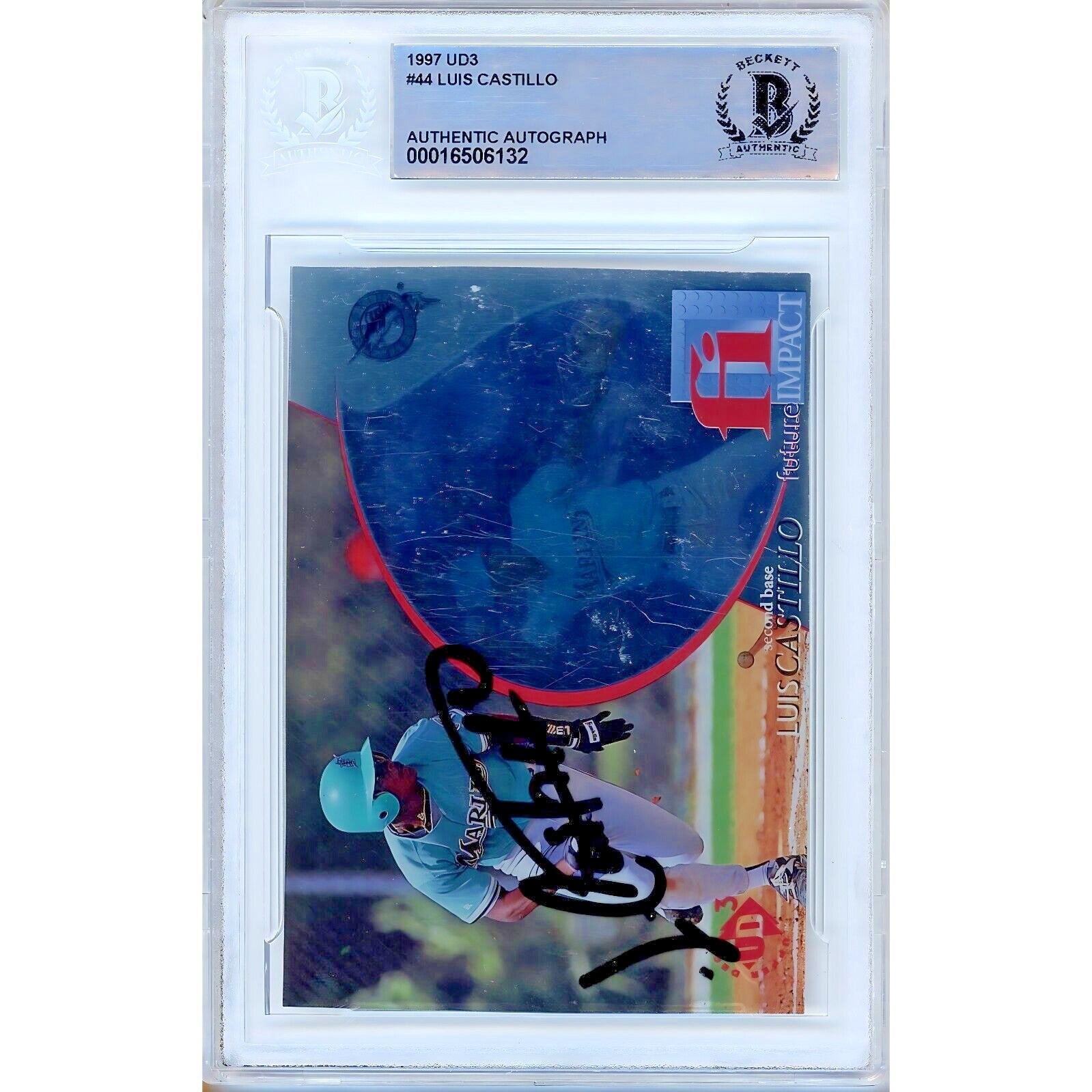 Luis Castillo Florida Marlins signed trading card – signature close-up – Beckett COA
