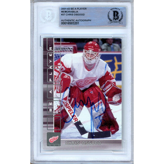 Hockey- Autographed- Chris Osgood Detroit Red Wings Signed 2001-02 BAP Be A Player Memorabilia Hockey Card Beckett Authentic Auto Slab Front