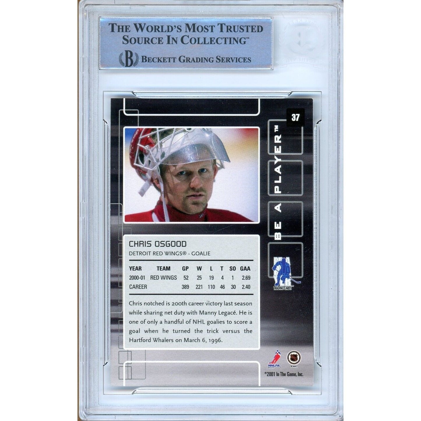 Hockey- Autographed- Chris Osgood Detroit Red Wings Signed 2001-02 BAP Be A Player Memorabilia Hockey Card Beckett Authentic Auto Slab Back