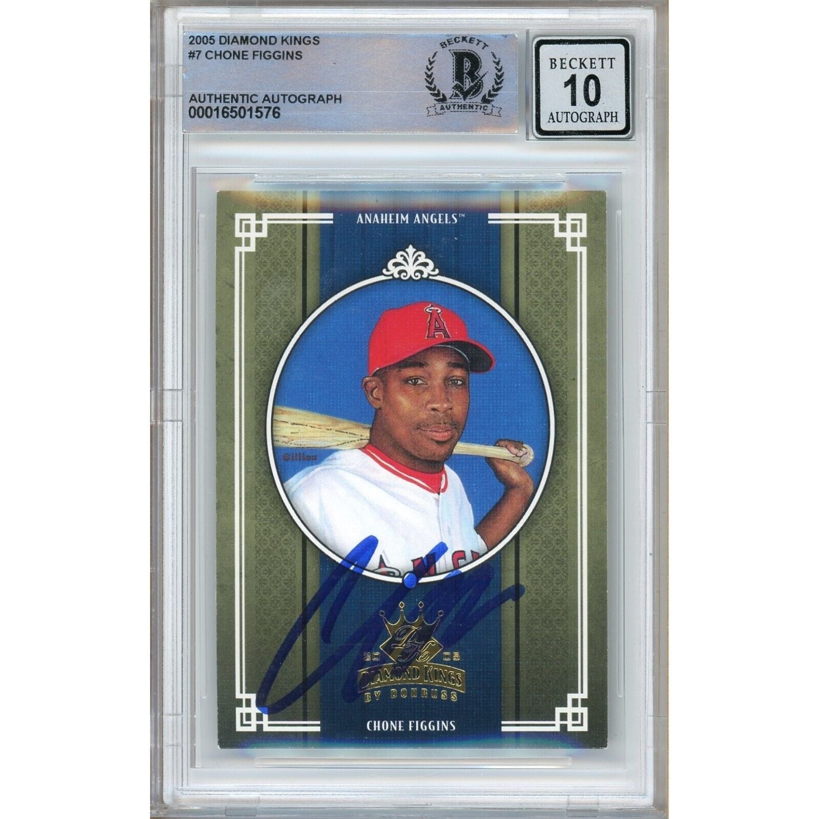 Baseballs- Autographed- Chone Figgins Los Angeles Angels Signed 2005 Donruss Diamond Kings Baseball Card Beckett Authentic BGS Auto-10 Graded Slab Front