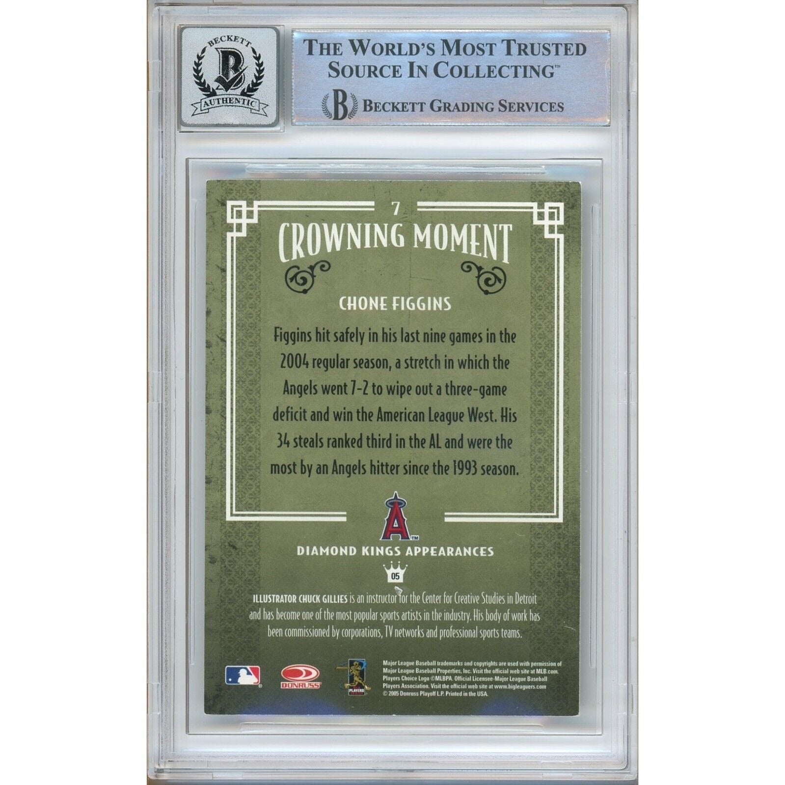 Baseballs- Autographed- Chone Figgins Los Angeles Angels Signed 2005 Donruss Diamond Kings Baseball Card Beckett Authentic BGS Auto-10 Graded Slab Back