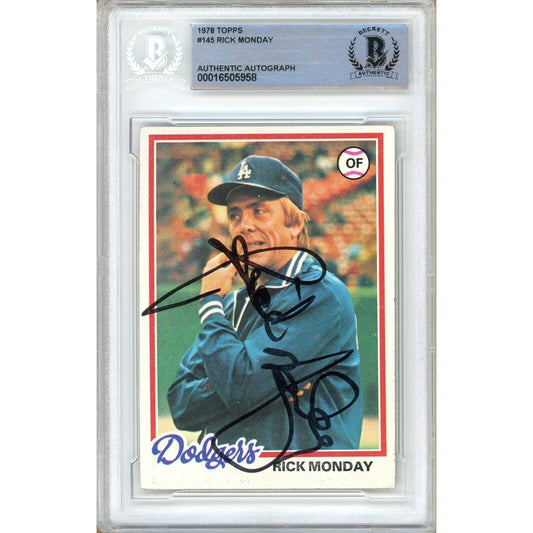 Baseballs- Autographed- Rick Monday Los Angeles Dodgers Signed 1978 Topps Trading Card Beckett Authentic Auto Slab Front