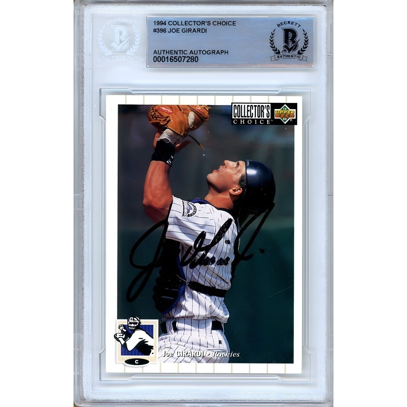 Joe Girardi Colorado Rockies autographed trading card – full view – Beckett COA