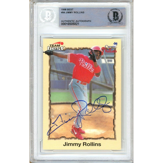 Baseballs- Autographed- Jimmy Rollins Philadelphia Phillies Signed 1998 Team Best Baseball Rookie Card Beckett Authentic Auto Slab Front