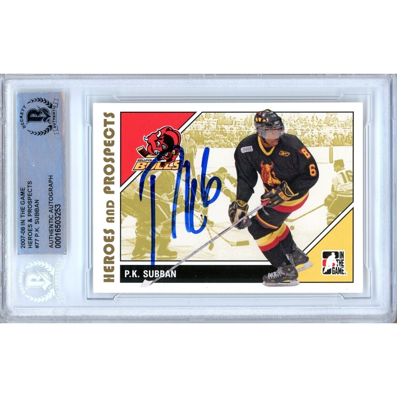 P.K. Subban Canadiens autographed trading card – full view – Beckett COA