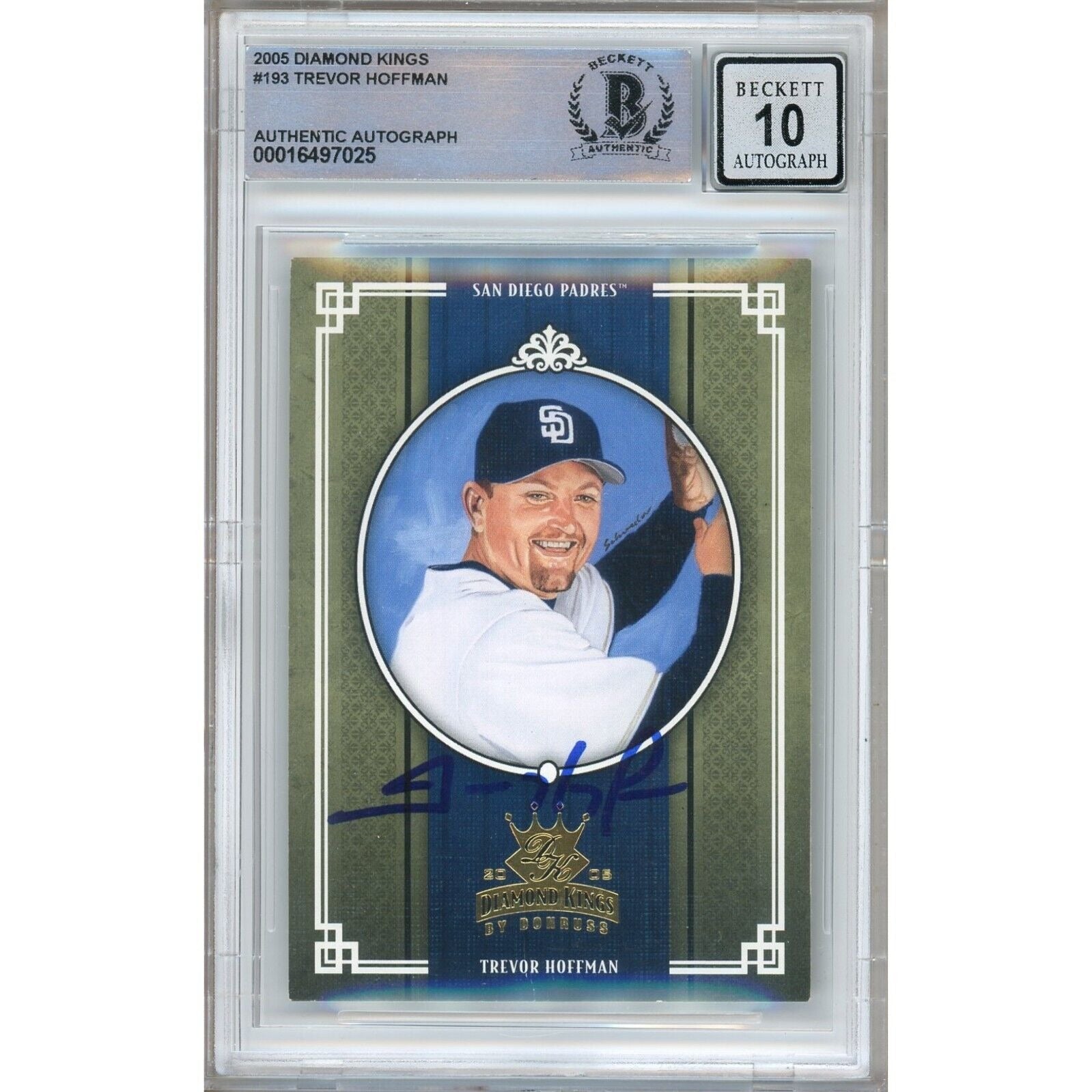 Baseballs- Autographed- Trevor Hoffman San Diego Padres Signed 2005 Donruss Diamond Kings Trading Card Beckett Authentic BGS Auto-10 Graded Slab Front