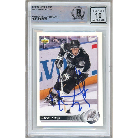 Hockey- Autographed- Darryl Sydor Los Angeles Kings Signed 1992-93 Upper Deck Hockey Card Beckett Authentic BGS Auto-10 Graded Slab Front