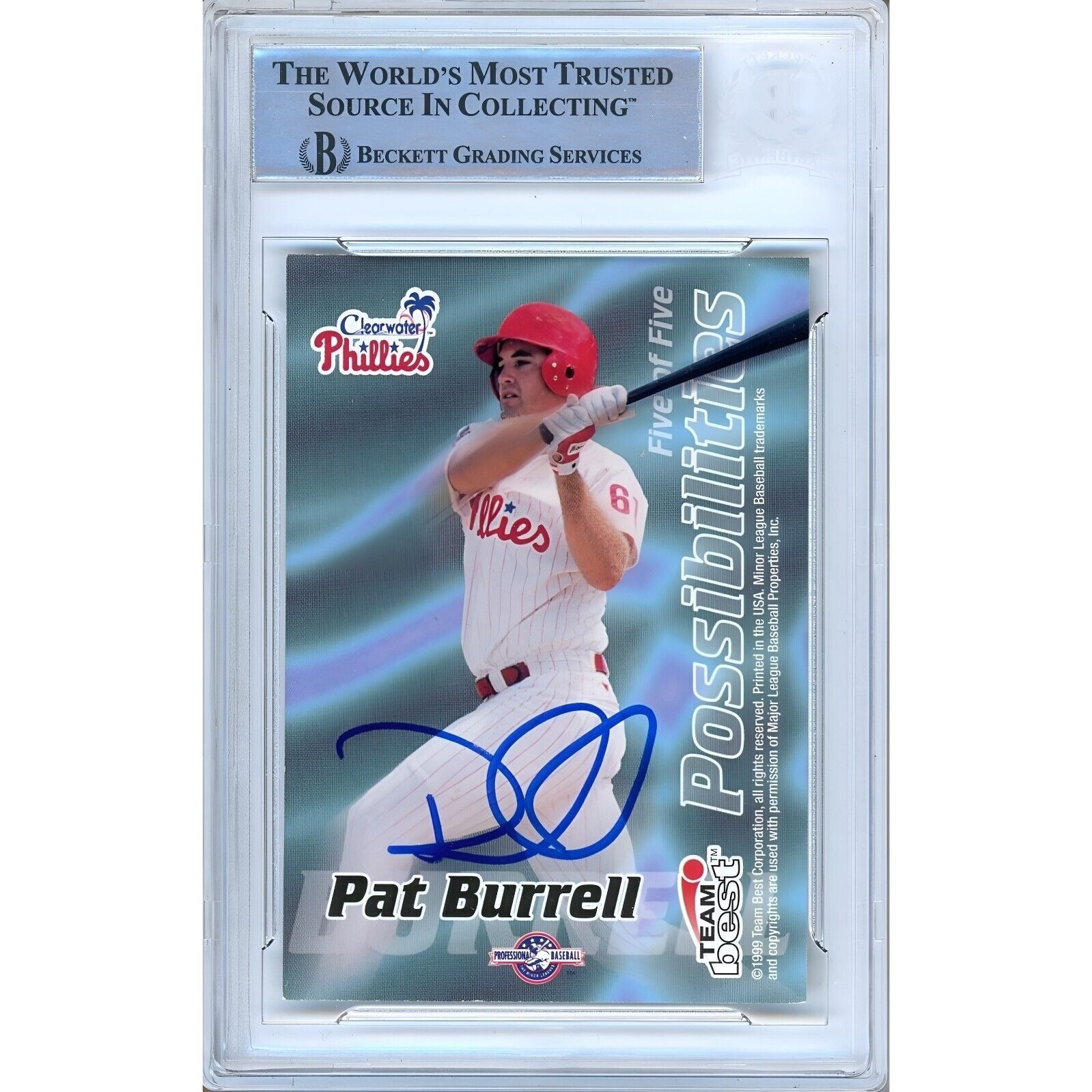 Baseballs- Autographed- Pat Burrell and Brad Penny Duo Signed 1999 Team Best Possibilities Rookie Baseball Card Beckett Authentic Auto Slab Back