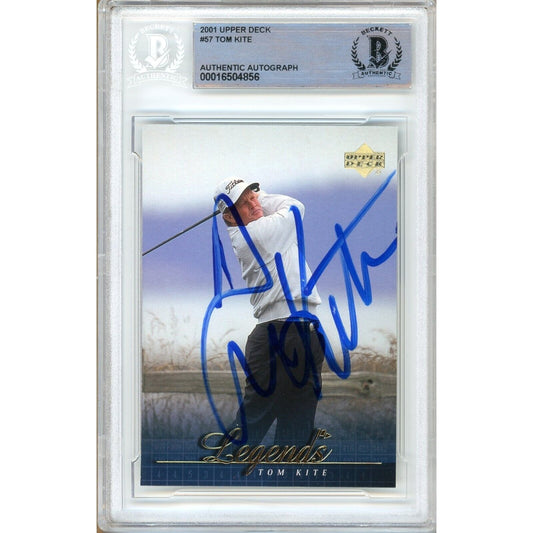 Golf- Autographed- Tom Kite Signed 2001 Upper Deck PGA Trading Card Beckett Authentic Auto Slab Front