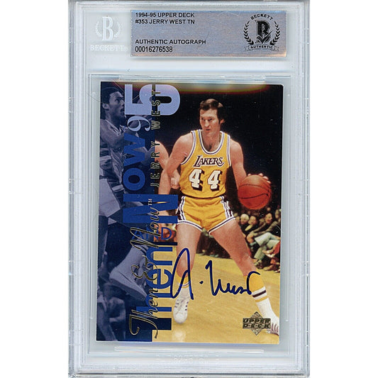 Basketballs- Autographed- Jerry West Los Angeles Lakers Signed 1994-95 Upper Deck Basketball Card Beckett Authentic Auto Slab Front