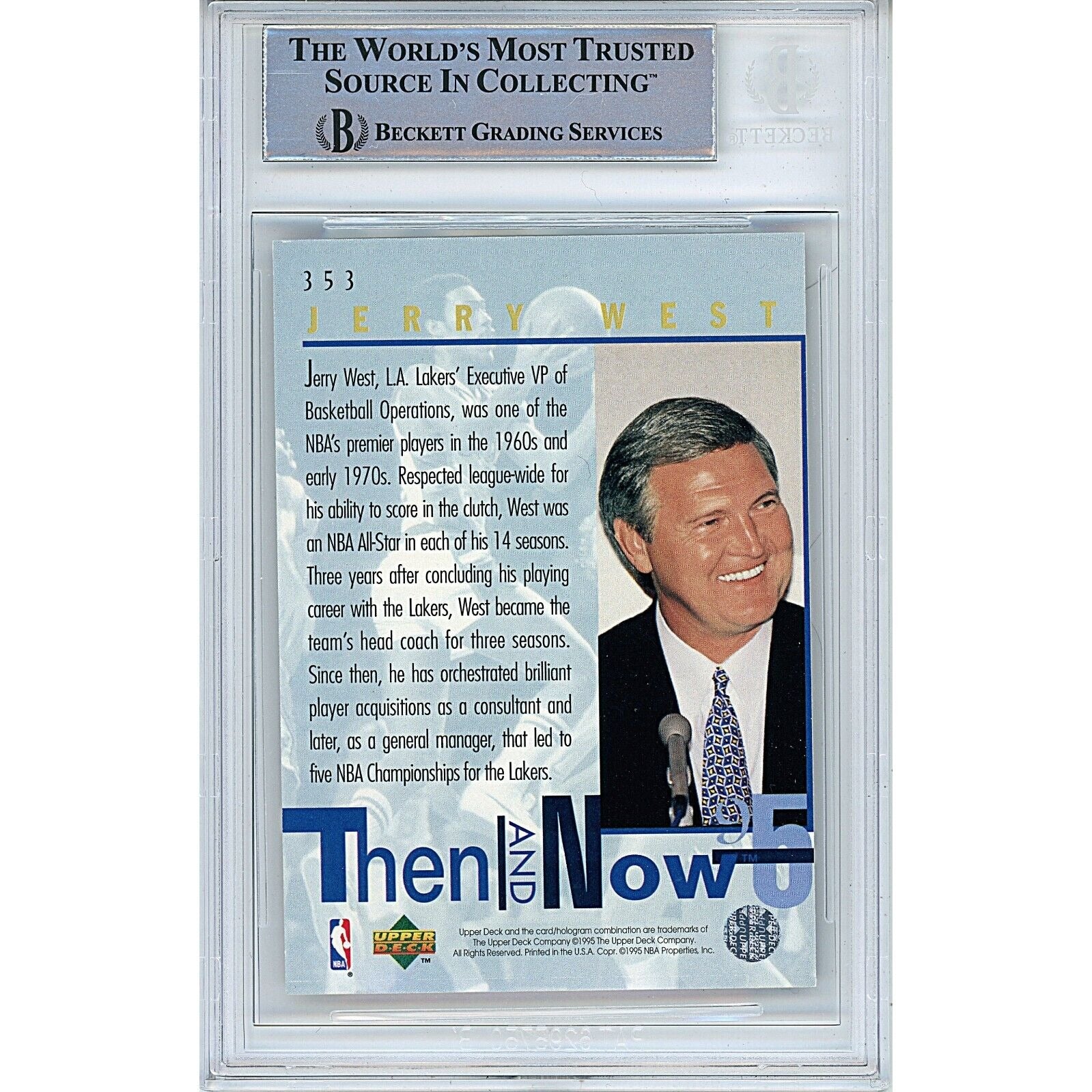 Jerry West Los Angeles Lakers signed trading card – signature close-up – Beckett COA