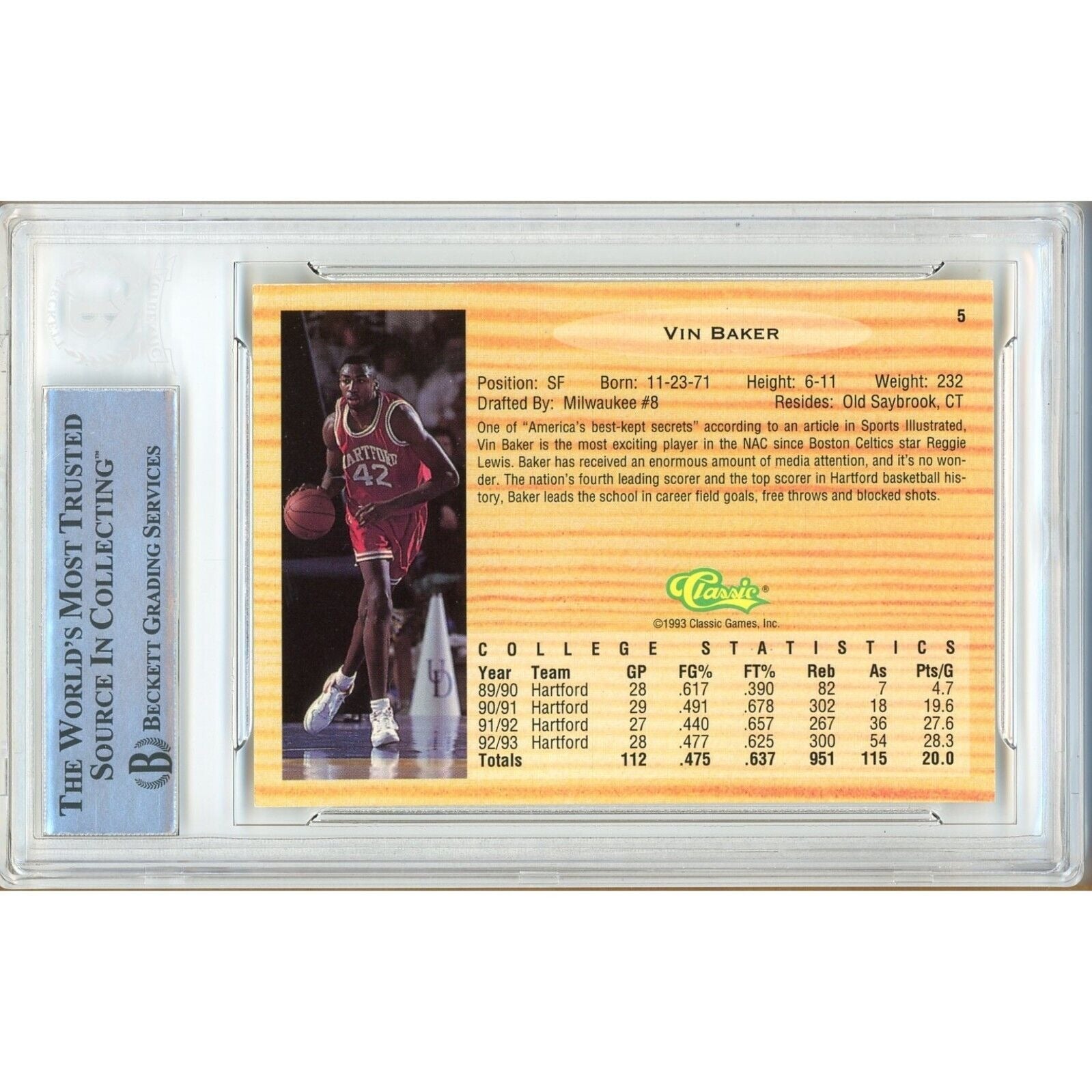 Vin Baker Milwaukee Bucks signed trading card – signature close-up – Beckett COA