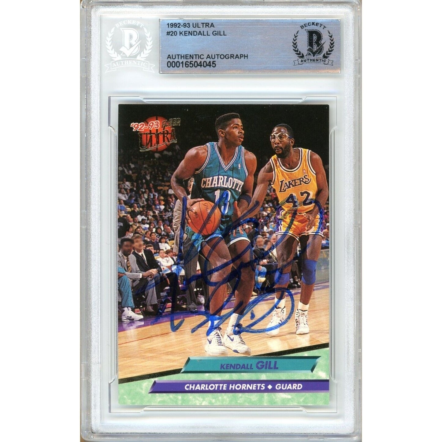 Basketballs- Autographed- Kendall Gill Charlotte Hornets Signed 1992-93 Fleer Ultra Basketball Card Beckett Authentic Auto Slab Front