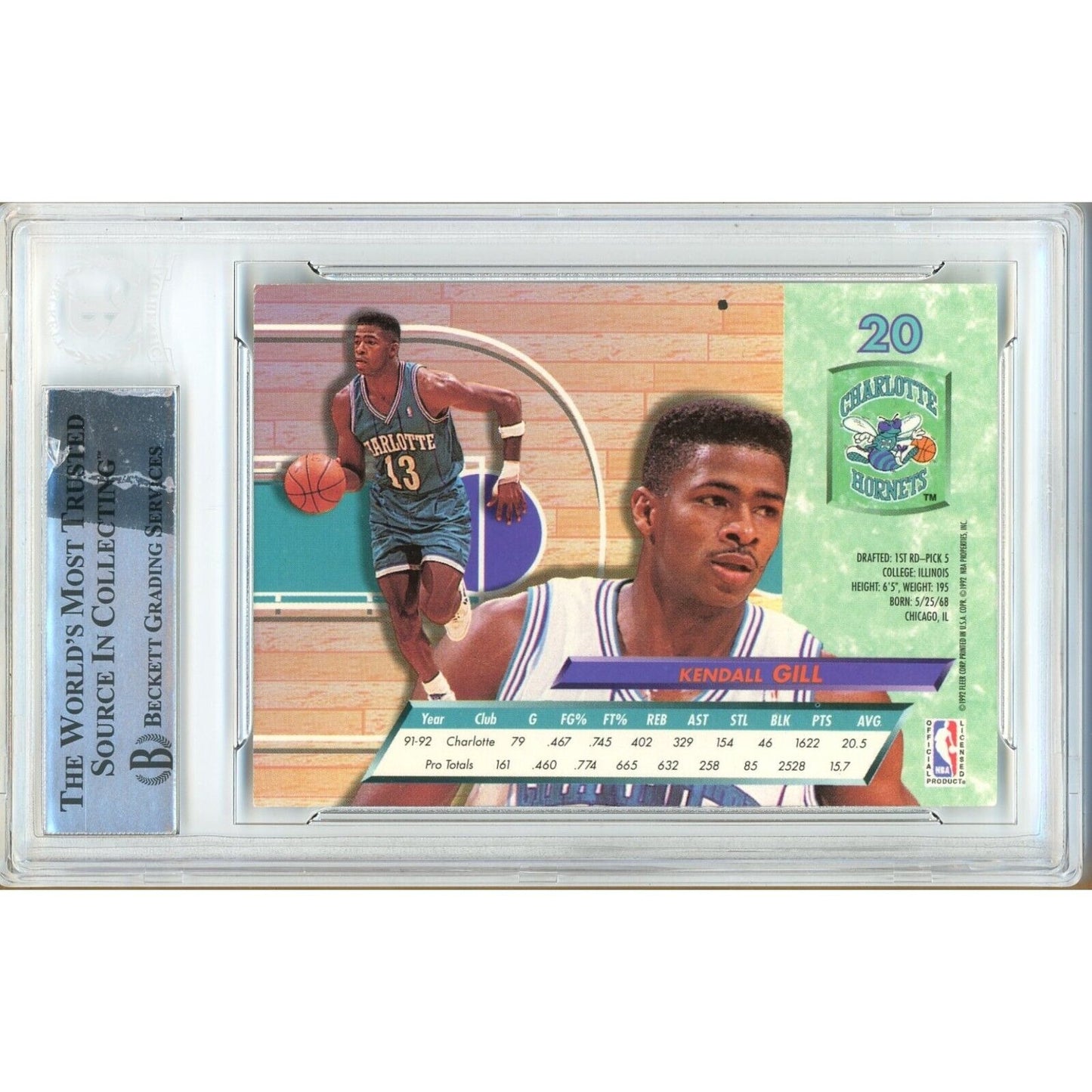 Basketballs- Autographed- Kendall Gill Charlotte Hornets Signed 1992-93 Fleer Ultra Basketball Card Beckett Authentic Auto Slab Back