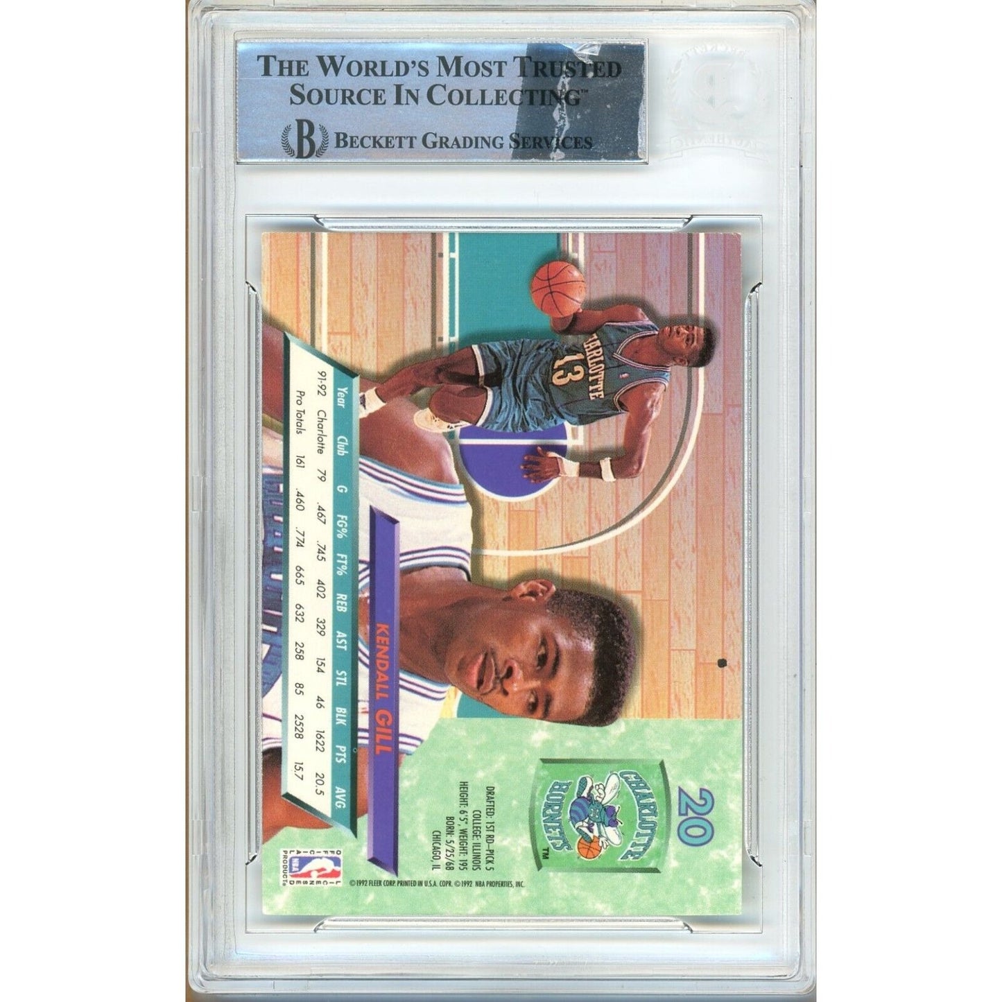 Basketballs- Autographed- Kendall Gill Charlotte Hornets Signed 1992-93 Fleer Ultra Basketball Card Beckett Authenticated Auto Slab Back