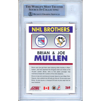 Hockey- Autographed- Joe Mullen Pittsburgh Penguins Signed 1991-92 Score Canadian Bilingual Hockey Card Beckett Authentic Auto Slab Back