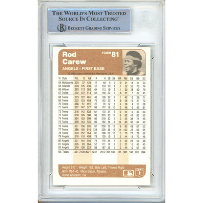 Baseballs- Autographed- Rod Carew California Angels Signed 1983 Fleer Trading Card Beckett Authentic Auto Slab Back