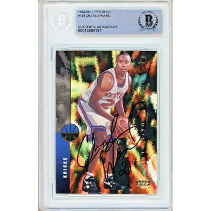 Basketballs- Autographed- Charlie Ward New York Knicks Signed 1994-95 Upper Deck Basketball Card Beckett Authentic Auto Slab Front