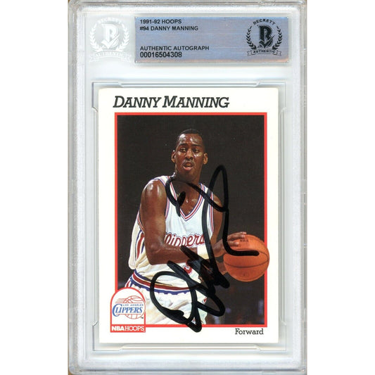 Basketballs- Autographed- Danny Manning Los Angeles Clippers Signed 1991-92 NBA Hoops Basketball Card Beckett Authentic Auto Slab Front