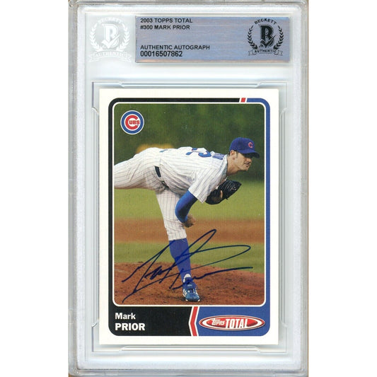 Baseballs- Autographed- Mark Prior Chicago Cubs Signed 2002 Topps Total Baseball Card Beckett Authentic Auto Slab Front