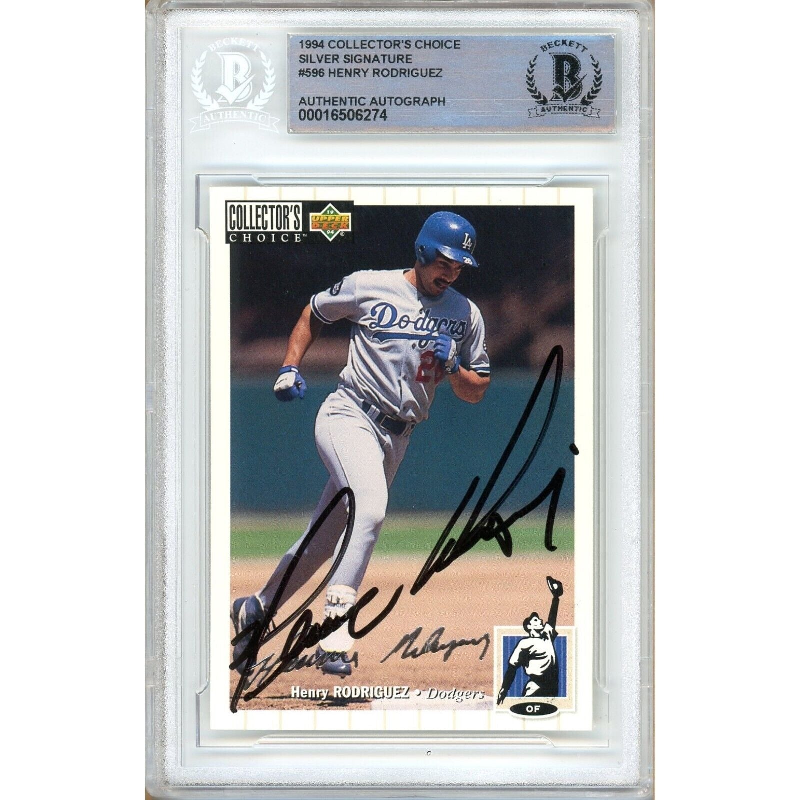 Baseballs- Autographed- Henry Rodriguez Los Angeles Dodgers Signed 1994 Collectors Choice Silver Signature Baseball Card Beckett Authentic Auto Slab Front