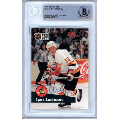 Hockey- Autographed- Igor Larionov Vancouver Canucks Signed 1991-92 NHL Pro Set Hockey Card Beckett Authentic Auto Slab Front