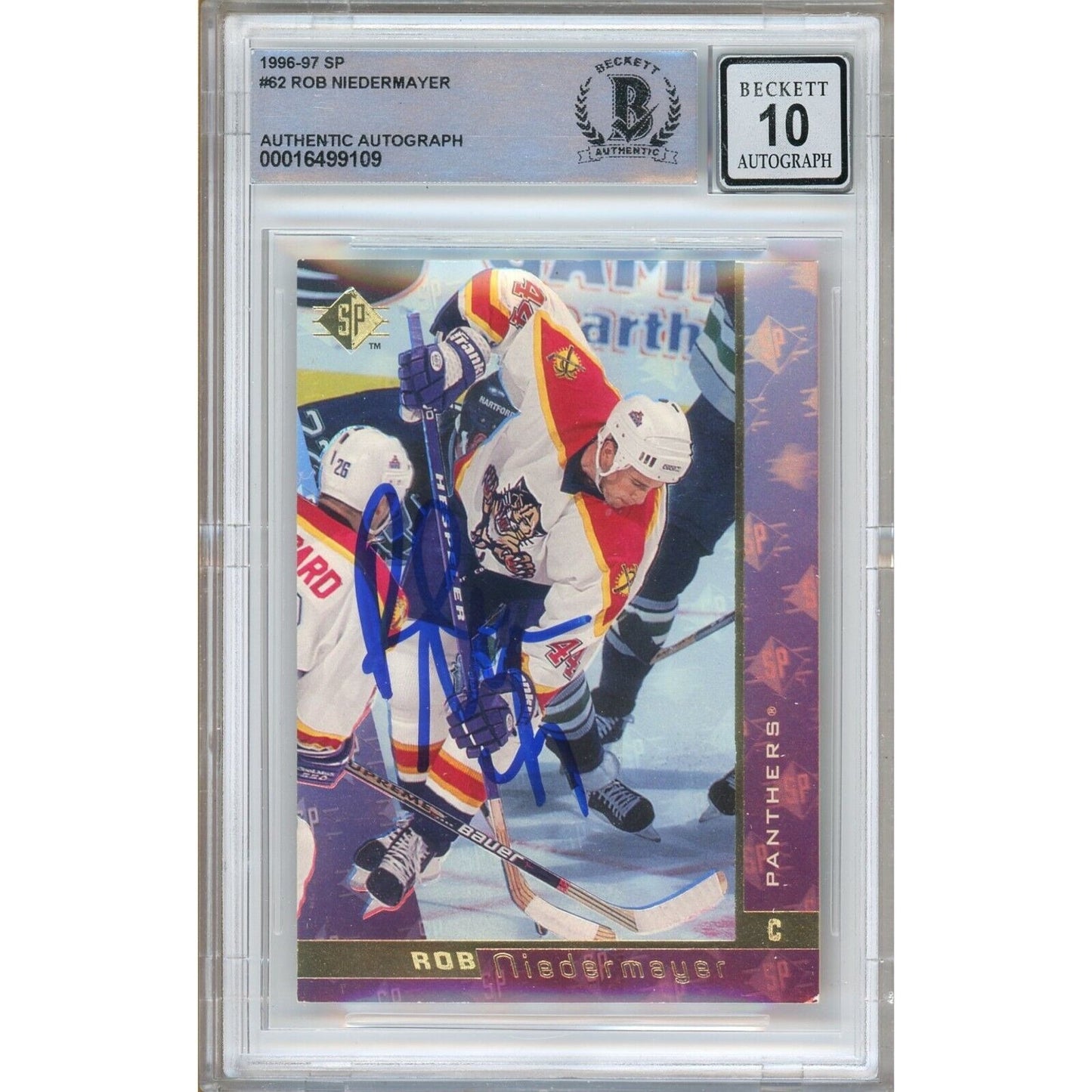 Hockey- Autographed- Rob Niedermayer Florida Panthers Signed 1996-97 SP Trading Card Beckett Authentic BGS Auto-10 Graded Slab Front