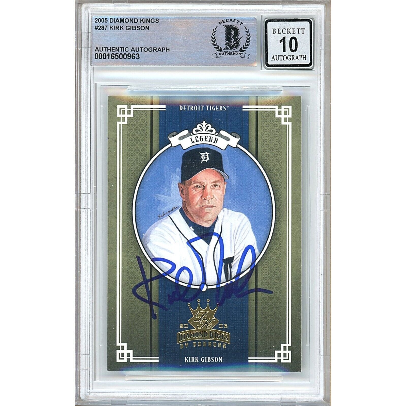 Baseballs- Autographed- Kirk Gibson Detroit Tigers Signed 2005 Donruss Diamond Kings Baseball Card Beckett Authentic BGS Auto-10 Graded Slab Front