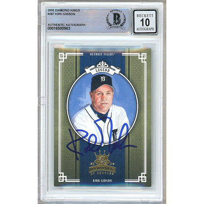 Baseballs- Autographed- Kirk Gibson Detroit Tigers Signed 2005 Donruss Diamond Kings Baseball Card Beckett Authentic BGS Auto-10 Graded Slab Front