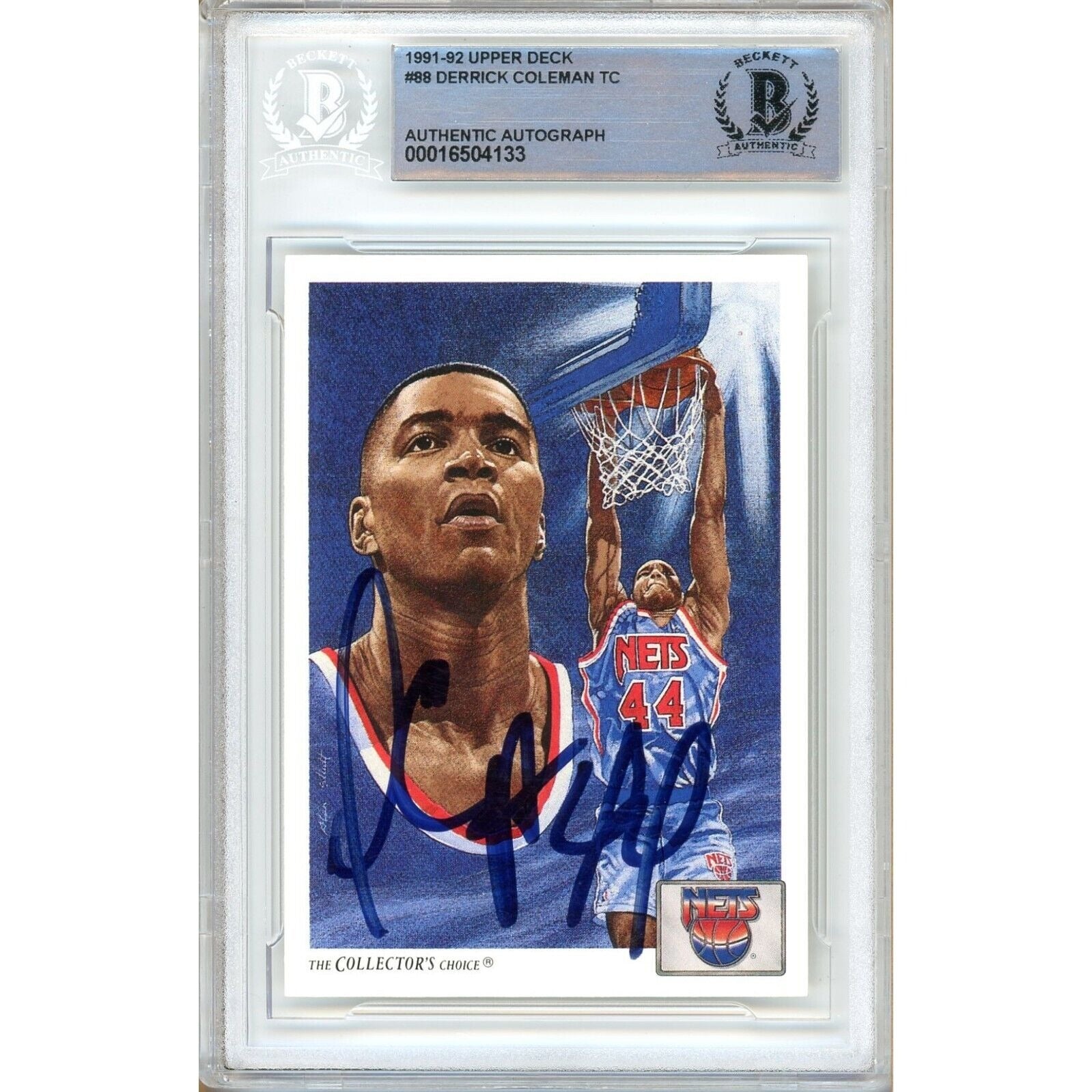 Basketballs- Autographed- Derrick Coleman Brooklyn Nets 1991-92 Upper Deck Basketball Card Beckett Authentic Auto Slab Front