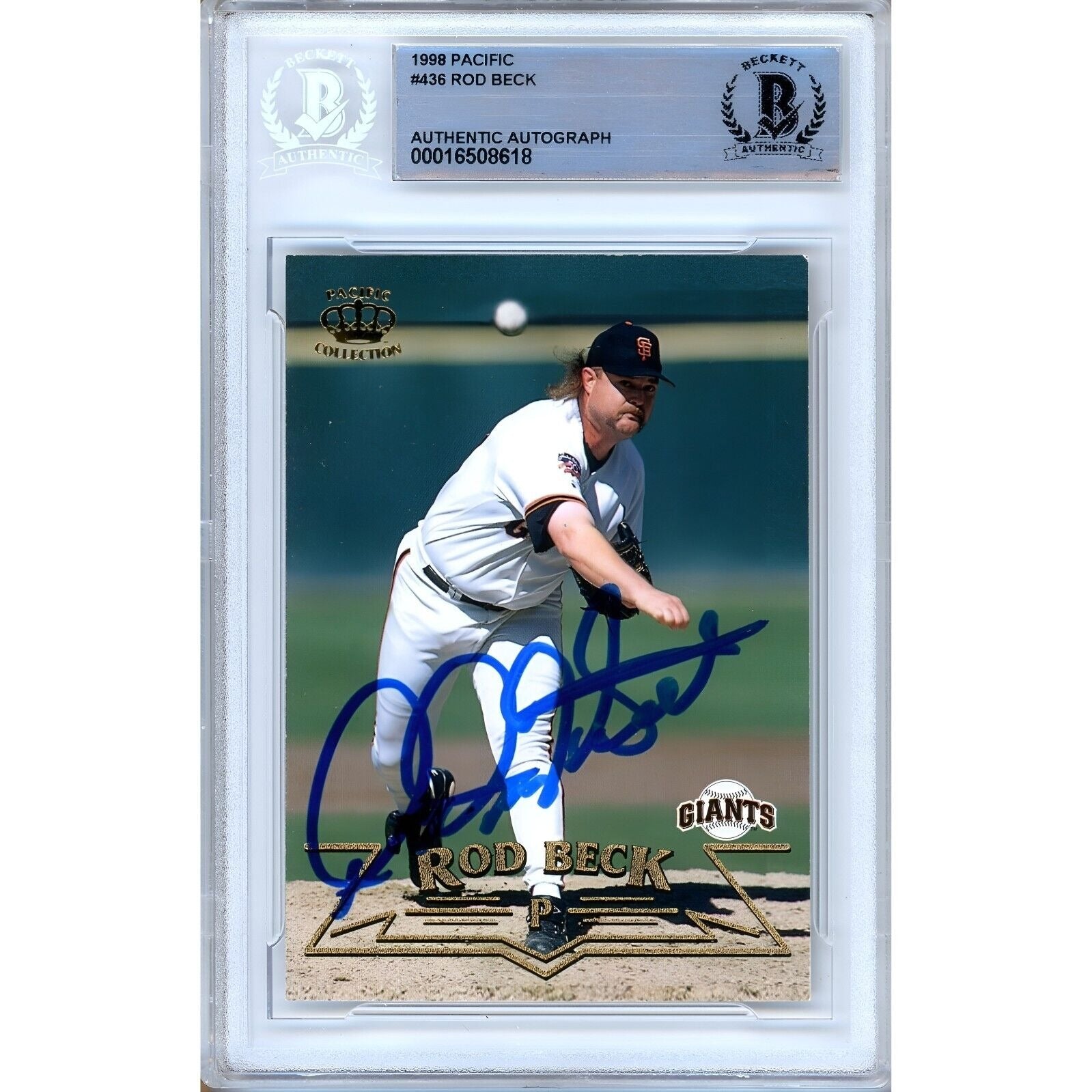 Rod Beck San Francisco Giants autographed trading card – full view – Beckett COA