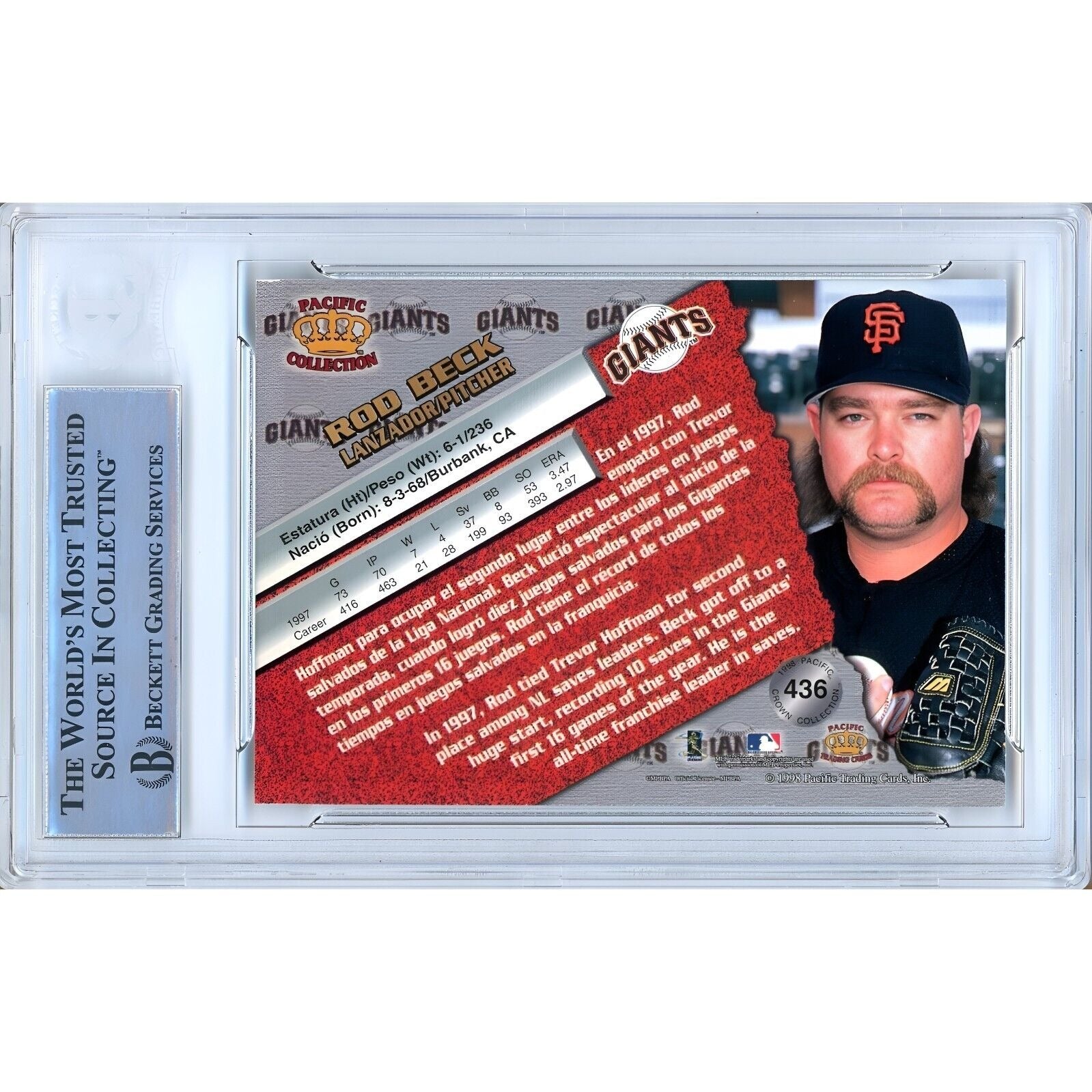 Rod Beck San Francisco Giants signed trading card – signature close-up – Beckett COA