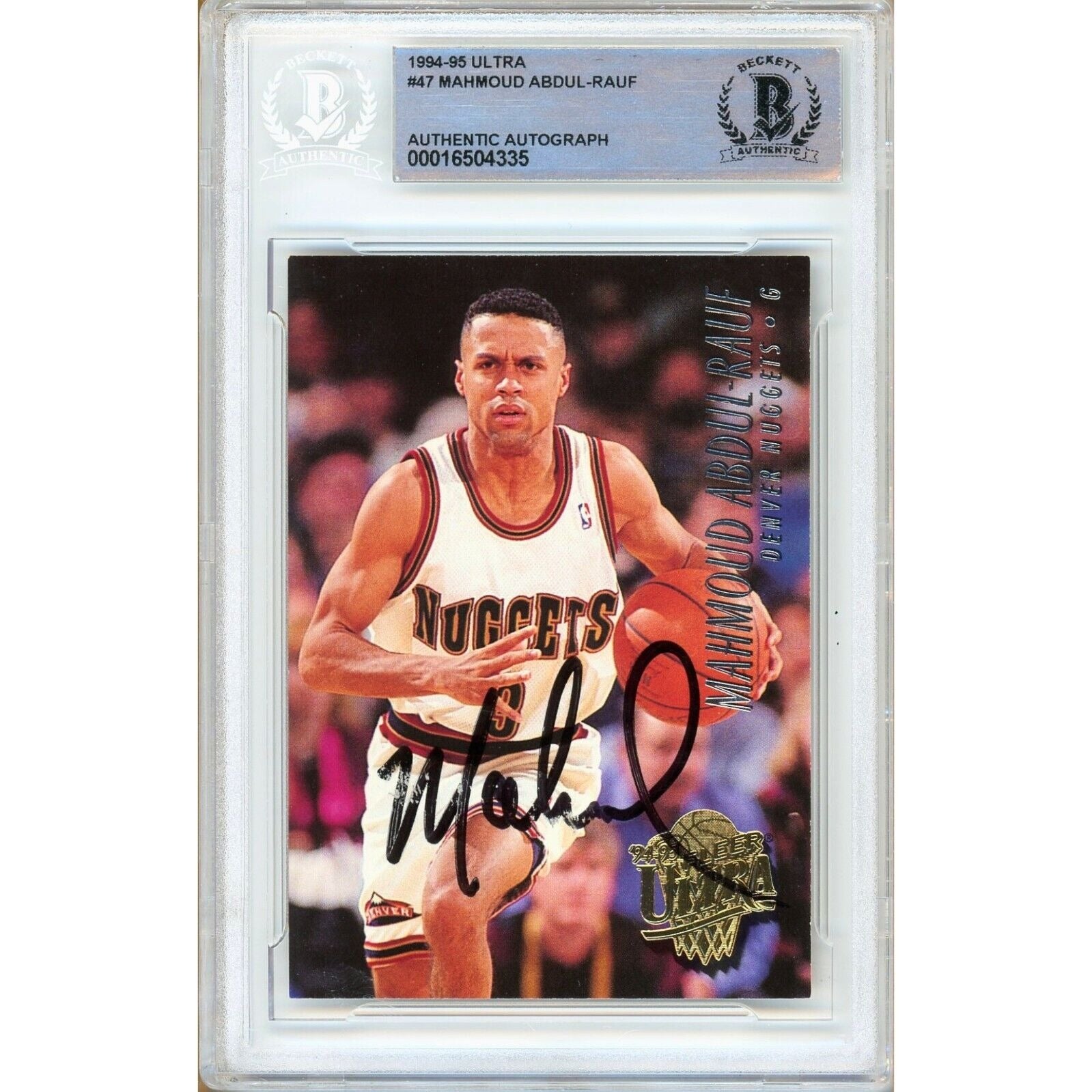 Mahmoud Abdul Rauf Denver Nuggets autographed trading card – full view – Beckett COA