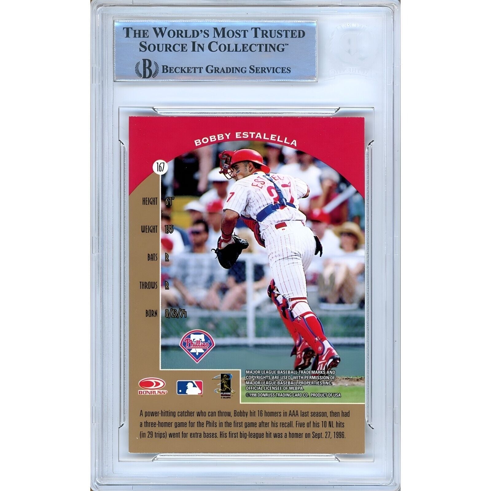 1999 Donruss #167 Bobby Estalella Phillies Signed Trading Card – Beckett BAS